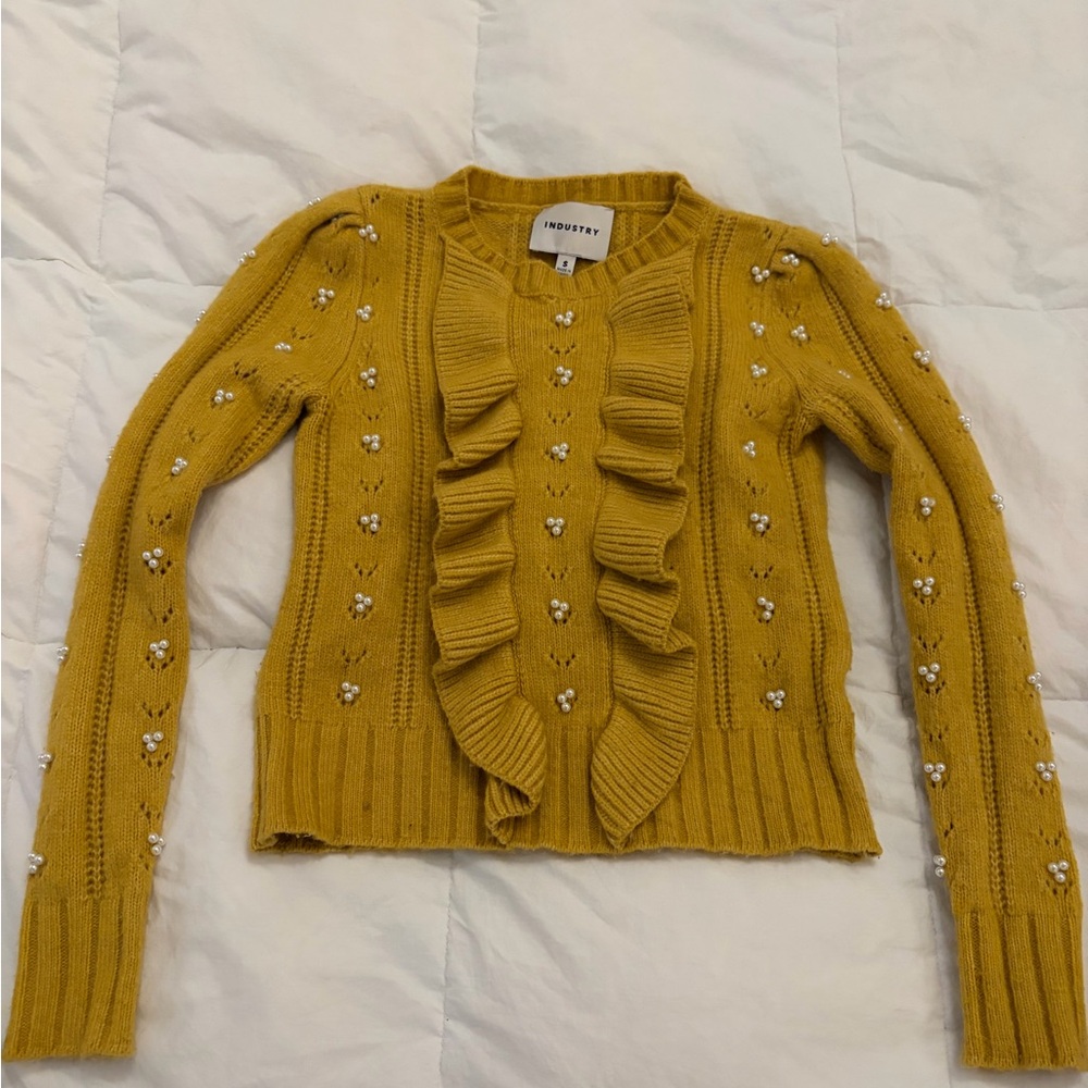 Yellow Ruffled Sweater with Embellishments